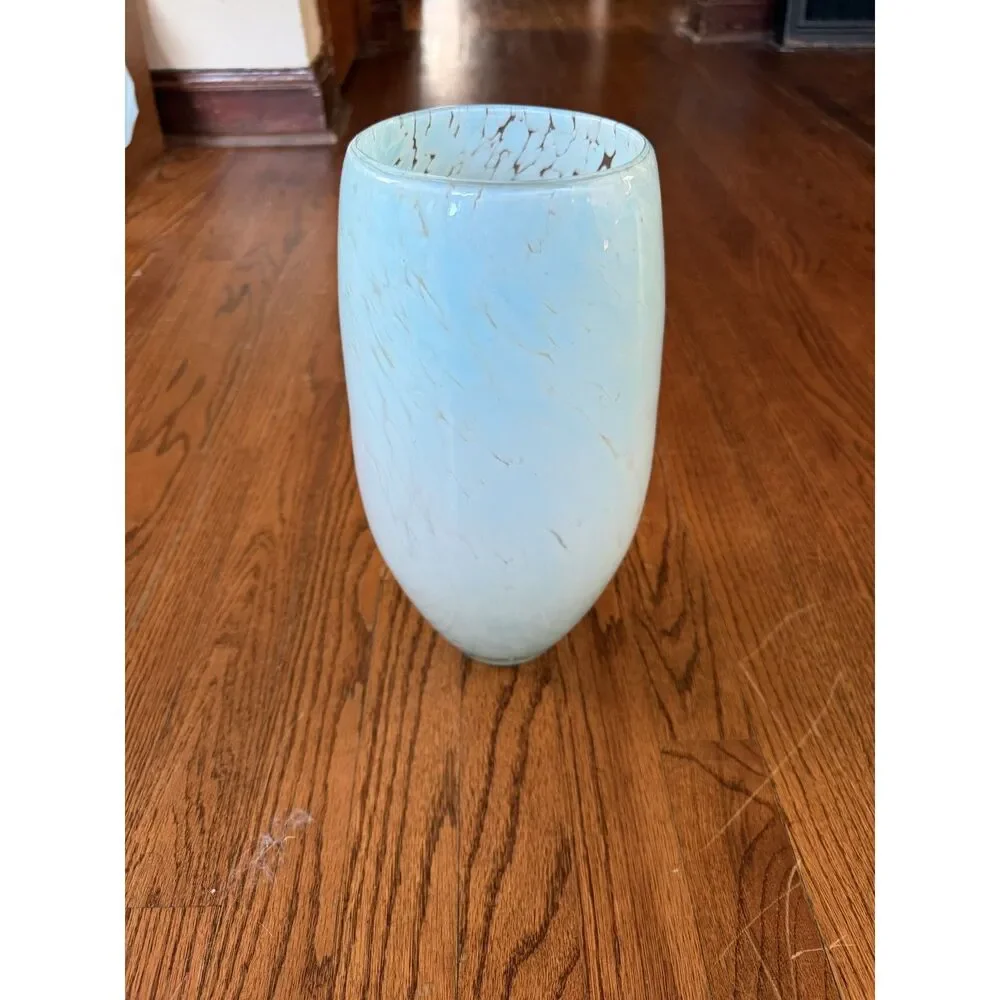 Stunning Light Blue Speckled Large Hand Blown Glass Vase